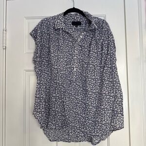 Nili Lotan Navy and White Floral Blouse